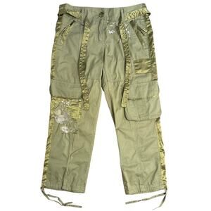 VTG Cache Cargo Capris Y2K Floral Embroidered Tie Belt Cotton Green Women’s 6